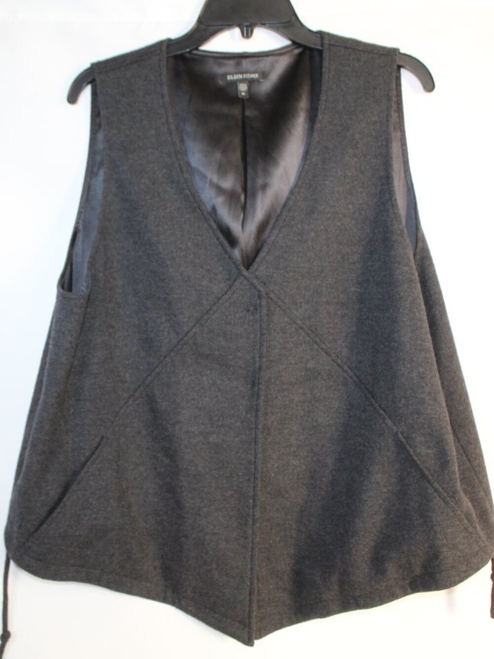 Eileen Fisher womens gray wool vest size XL silk lined adjustable waist buttoned - Picture 2 of 10